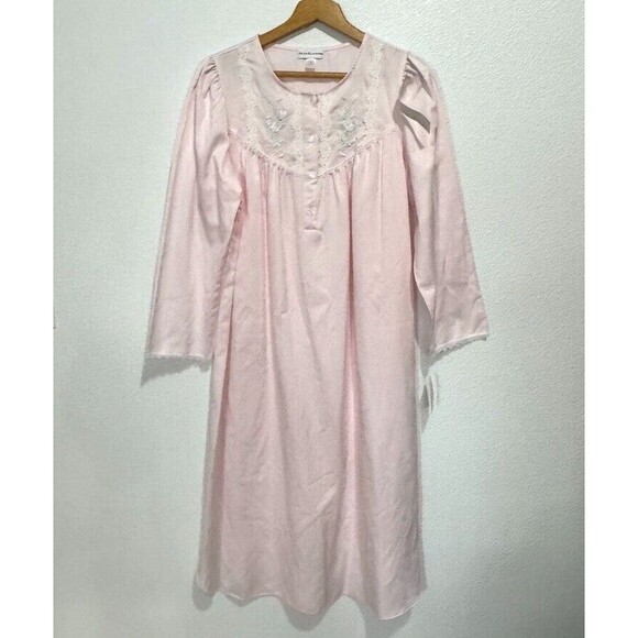 Miss Elaine Brushed Back/Satin Nightgown/LongSleeve/ Blush Pink w/Embroidery NWT - Picture 3 of 16